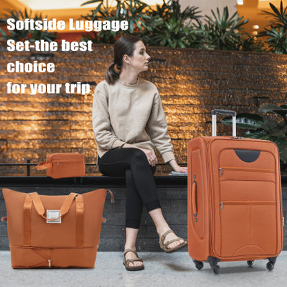 Softside Luggage Sets Expandable 3 Piece Suitcase with Duffel Bag Upright Spinner Travel Set