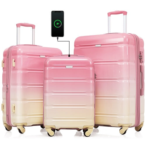 Luggage Set of 3 Pieces 20-inch with USB Port, Airline Certified with Cup Holder