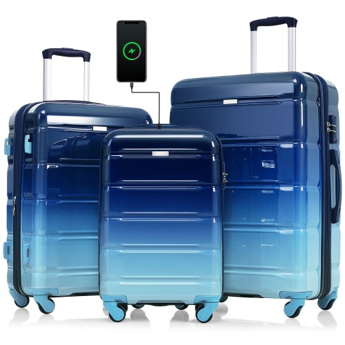 Luggage Set of 3 Pieces 20-inch with USB Port, Airline Certified with Cup Holder