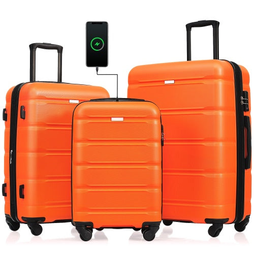 Luggage Set of 3 Pieces 20-inch with USB Port, Airline Certified with Cup Holder