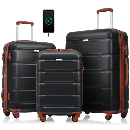 Luggage Set of 3 Pieces 20-inch with USB Port, Airline Certified with Cup Holder