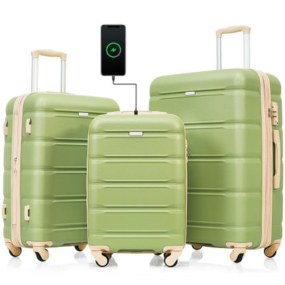 Luggage Set of 3 Pieces 20-inch with USB Port, Airline Certified with Cup Holder