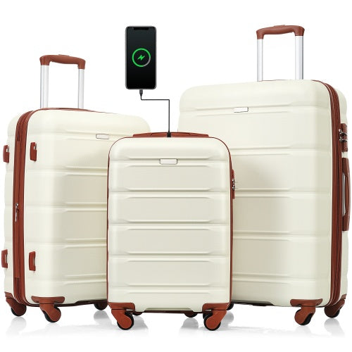 Luggage Set of 3 Pieces 20-inch with USB Port, Airline Certified with Cup Holder