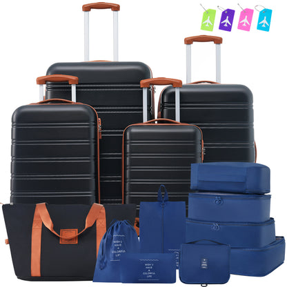 Hardshell Luggage Sets 4 pcs +Protection Cover +Bags with TSA Lock 16"+20"+24"+28" Inch Suitcase