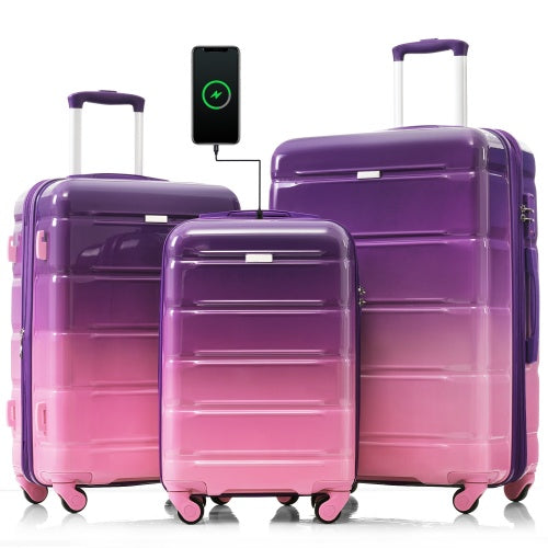 Luggage Set of 3 Pieces 20-inch with USB Port, Airline Certified with Cup Holder