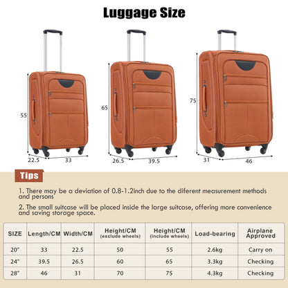 Softside Luggage Sets Expandable 3 Piece Suitcase with Duffel Bag Upright Spinner Travel Set