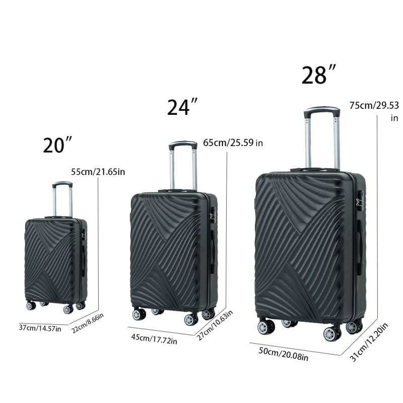 3 Pieces Hard Shell Luggage Lightweight Suitcase Set 20/24/28 Inch