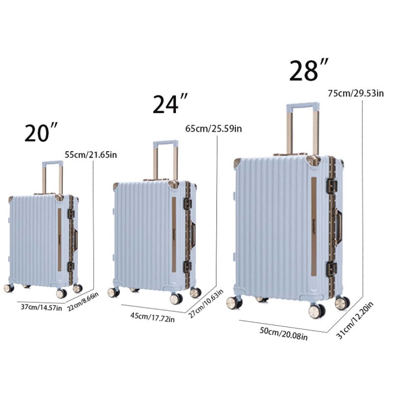 Aluminum Frame Luggage Sets 3 Pieces 20/24/28 Inch Travel Suitcases