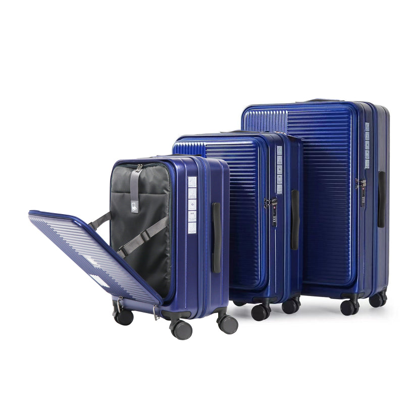 Blue Hardshell Luggage 3 Sets with Front Opening TSA Approved Lock