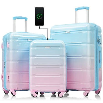 Luggage Set of 3 Pieces 20-inch with USB Port, Airline Certified with Cup Holder