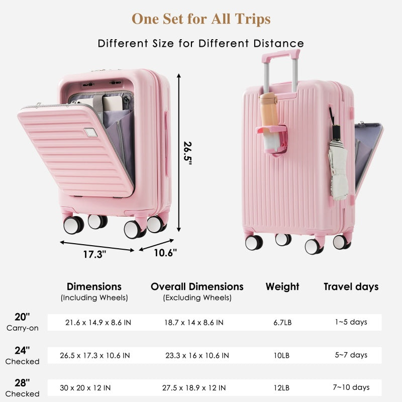 Luggage Set of 3 Pcs with USB Port+Handle Bags