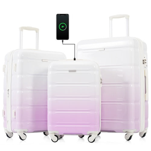 Luggage Set of 3 Pieces 20-inch with USB Port, Airline Certified with Cup Holder