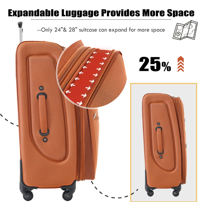 Softside Luggage Sets Expandable 3 Piece Suitcase with Duffel Bag Upright Spinner Travel Set