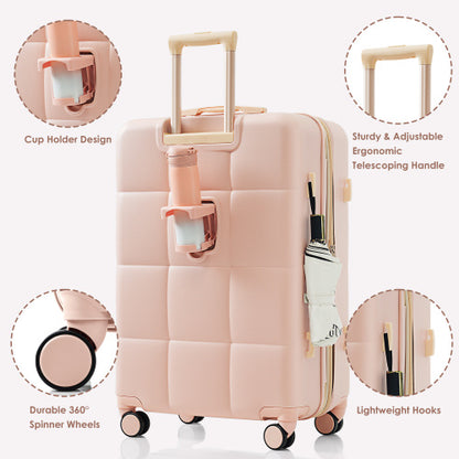 Luggage Sets 3 Piece 20-inch with USB Port and front opening design,  ABS Hard Shell Luggage with Spinner Wheels, Cup Holder