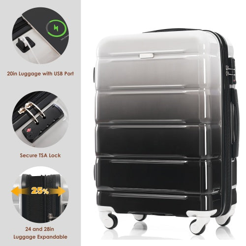 Luggage Set of 3 Pieces 20-inch with USB Port, Airline Certified with Cup Holder